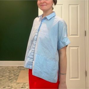 Everlane Blue Women’s Cotton Poplin Short Sleeve Square Shirt Size 4